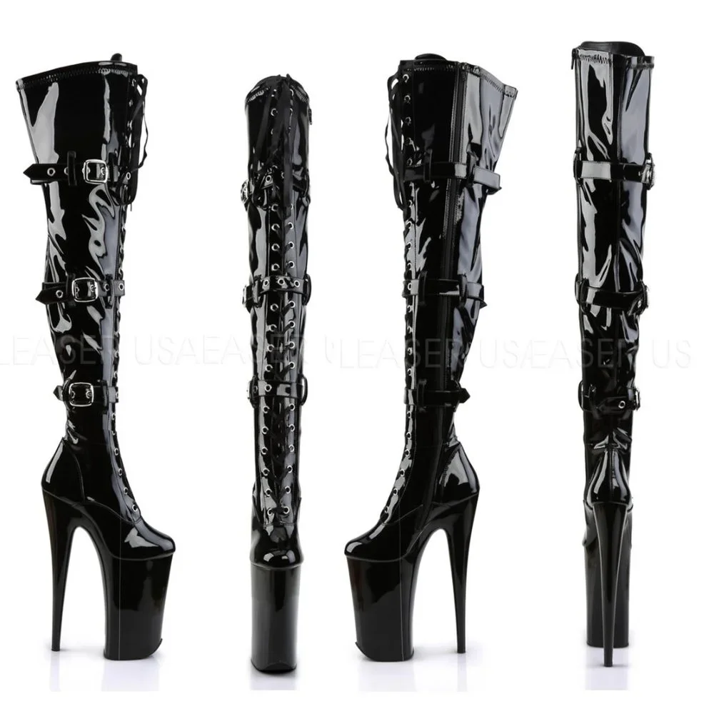 Pleaser Beyond Buckle Thigh High Boot Black PVC BNIB - Picture 2 of 2